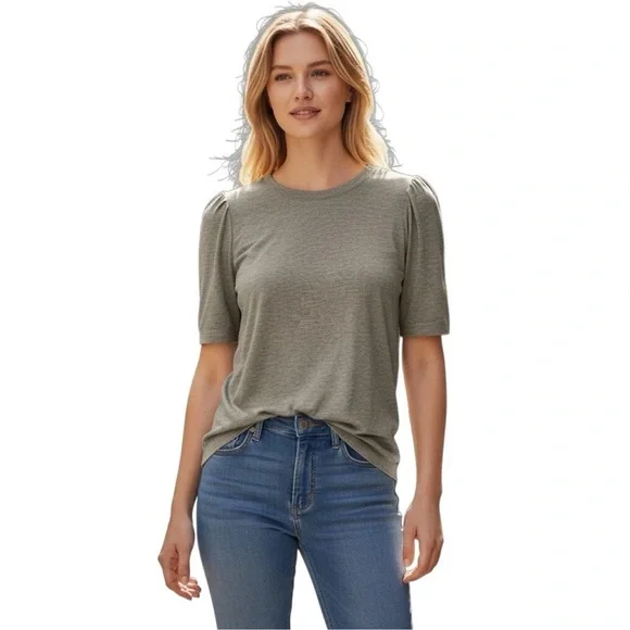 FOR THE REPUBLIC S Gray Puff Sleeve Lightweight Short Sleeve Sweatshirt R $58 - Picture 3 of 11